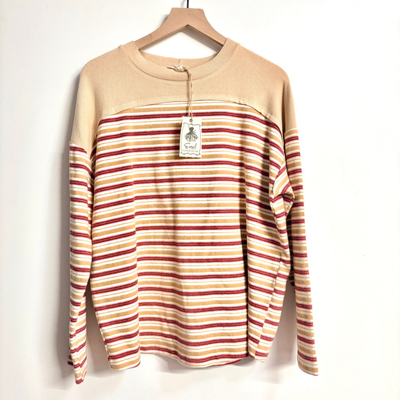 Easel Tops - Women's Easel Long Sleeve Tee S Beige Red Striped Oversize Fit New With Tags